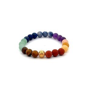 18K Gold Coin Ball Lucky Charm Bracelet Gemstones Natural Matte Chakra 6mm